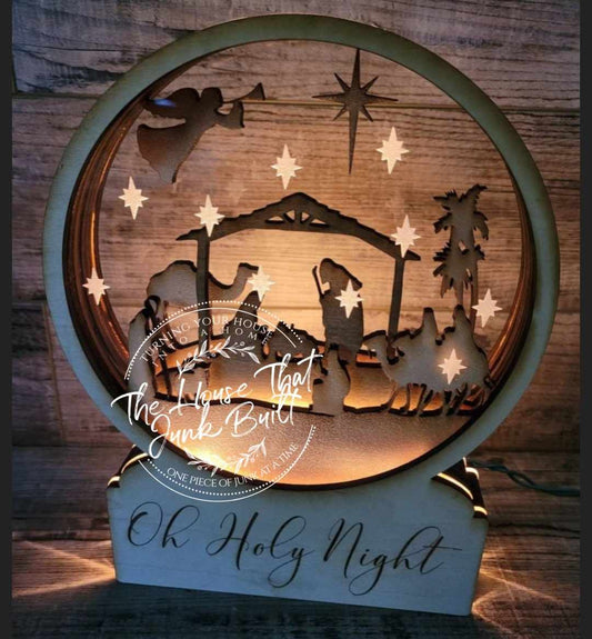 Nativity Snowglobe Lighted Wood Christmas Decor