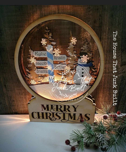 Merry Christmas custom Family Names Wood Snowglobe